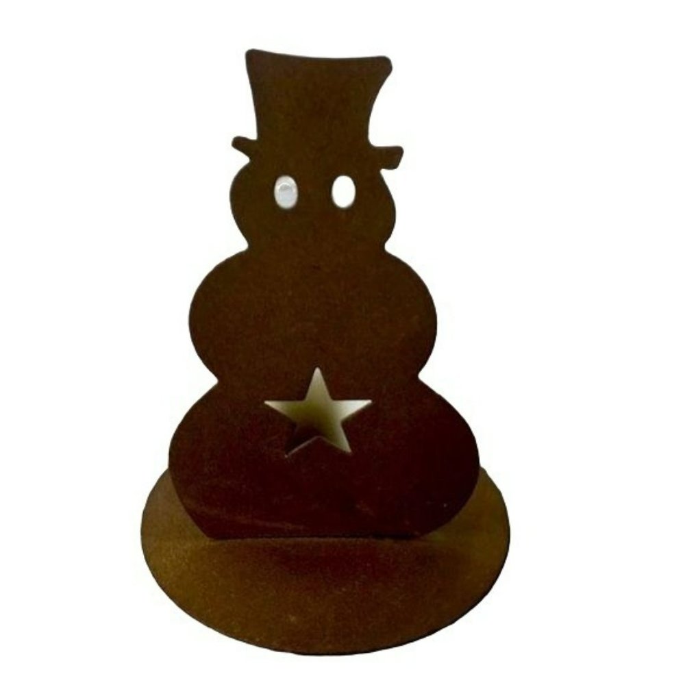 Vintage Primitive Tin Star Snowman With Candle Tabletop Christmas Decoration
